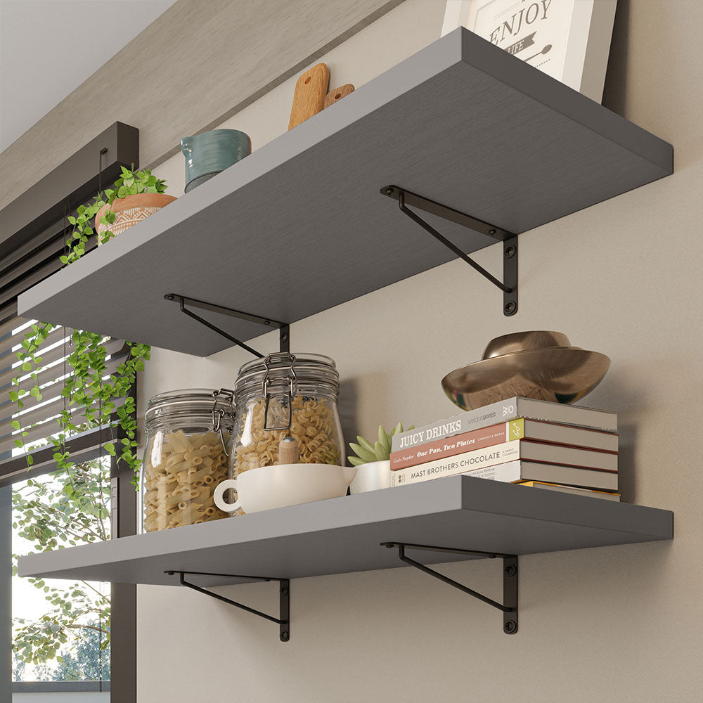 Kit 2 Repisas de Cocina 60 cm con Soporte Metálico Gris