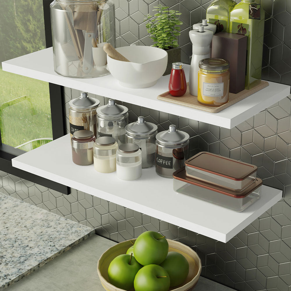 Kit 2 Repisas de Cocina 80 cm con Soporte Metálico Blanco