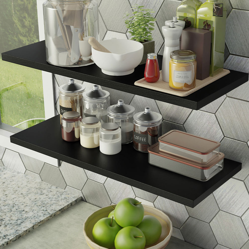 Kit 2 Repisas de Cocina 80 cm con Soporte Metálico Negro