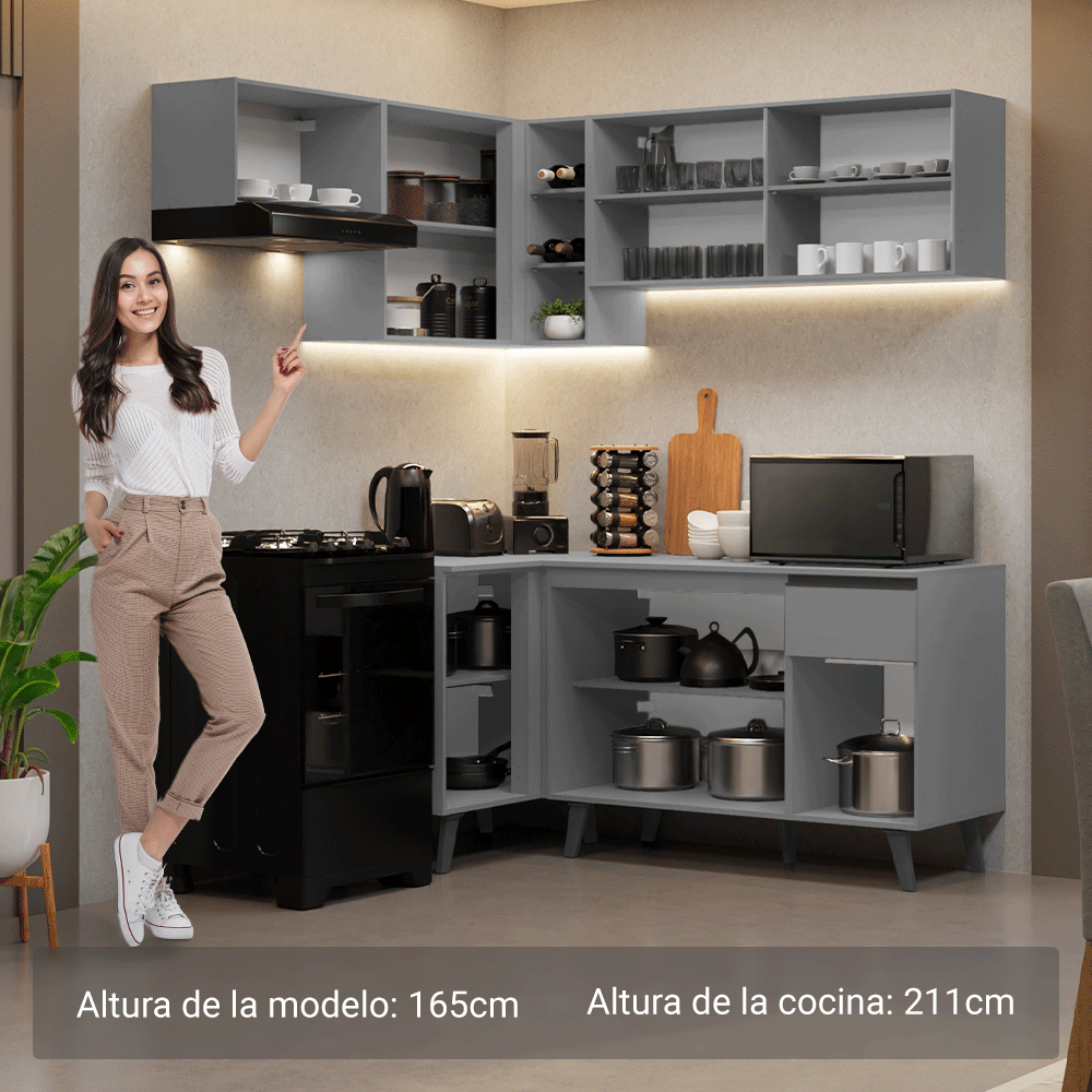 Cocina Integrale Esquinera 325 cm Gris Nice Madesa 06