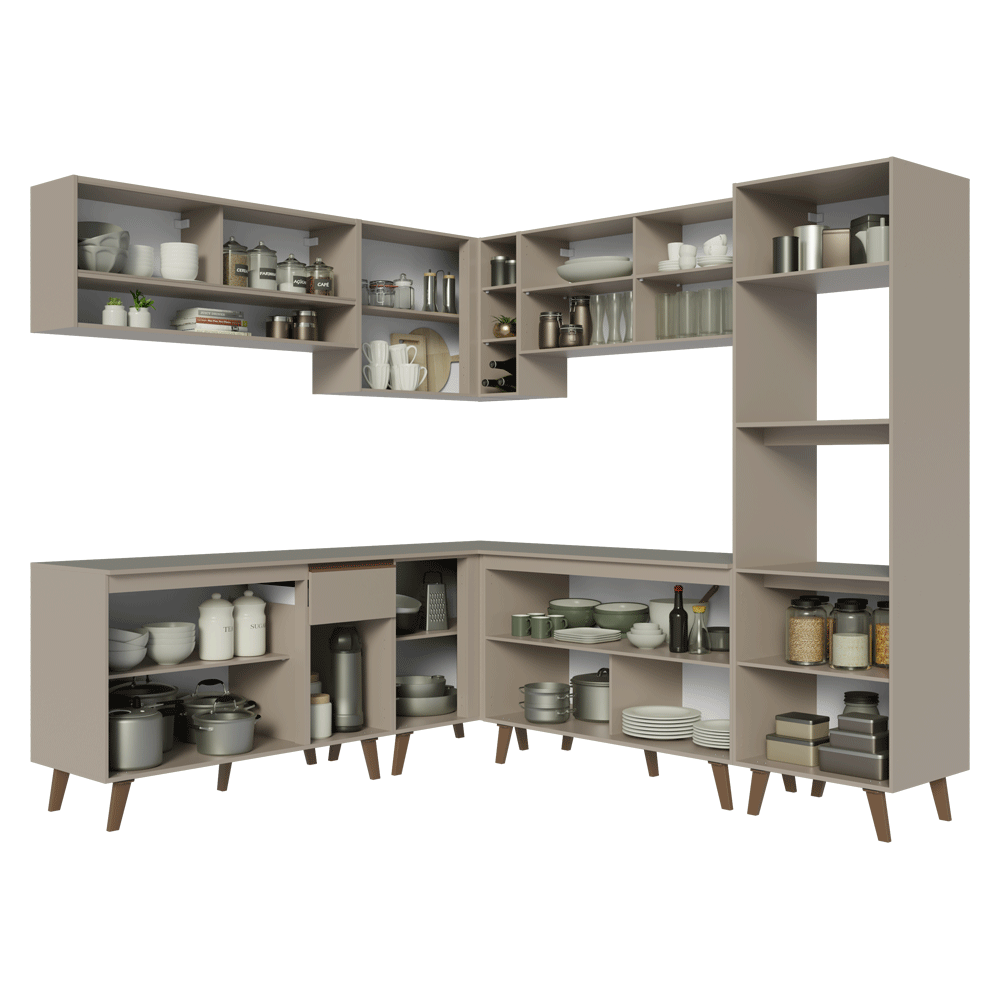 Cocina Integral Esquinera 445cm Crema Nice Madesa 01