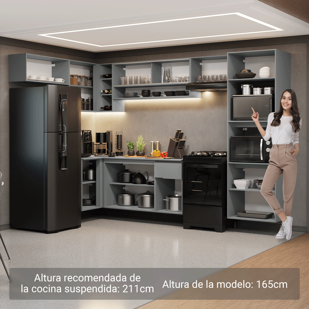 Cocina Integral 465 cm sin Patas Gris Nice 06