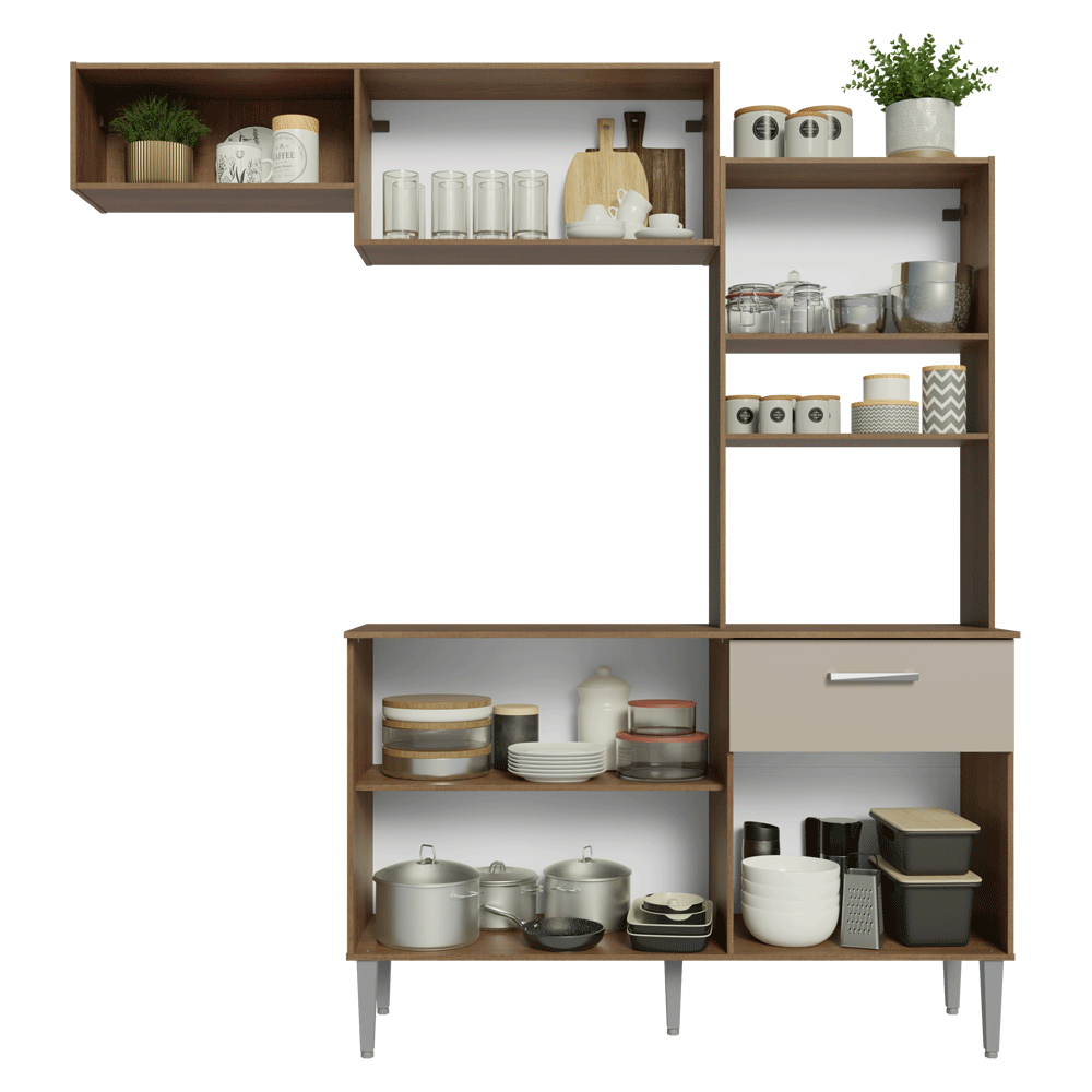 Cocina Integral 196cm Marrón/Crema Aura Madesa 01