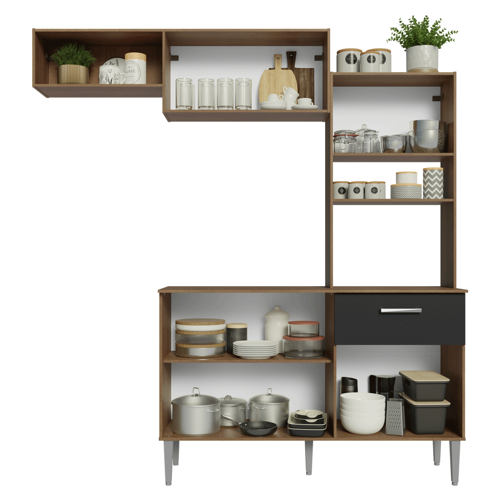 Cocina Integral 196cm Marrón/Negro Aura Madesa 01