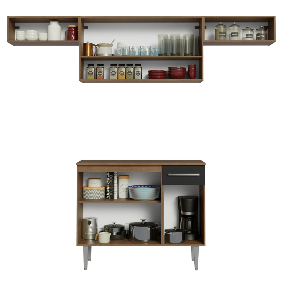 Cocina Integral 225cm Marrón/Negro Emilly Madesa 01