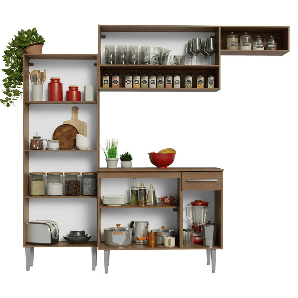 Cocina Integral 229cm Marrón/Gris Emilly Madesa 18