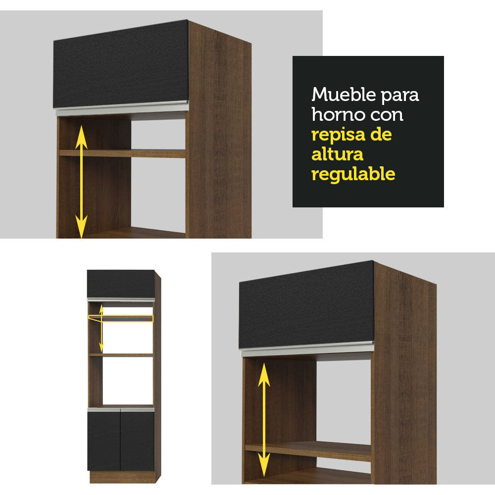 Kit Cocina Lineal- Glamy 290 cm - Marrón- Negro / Marrón