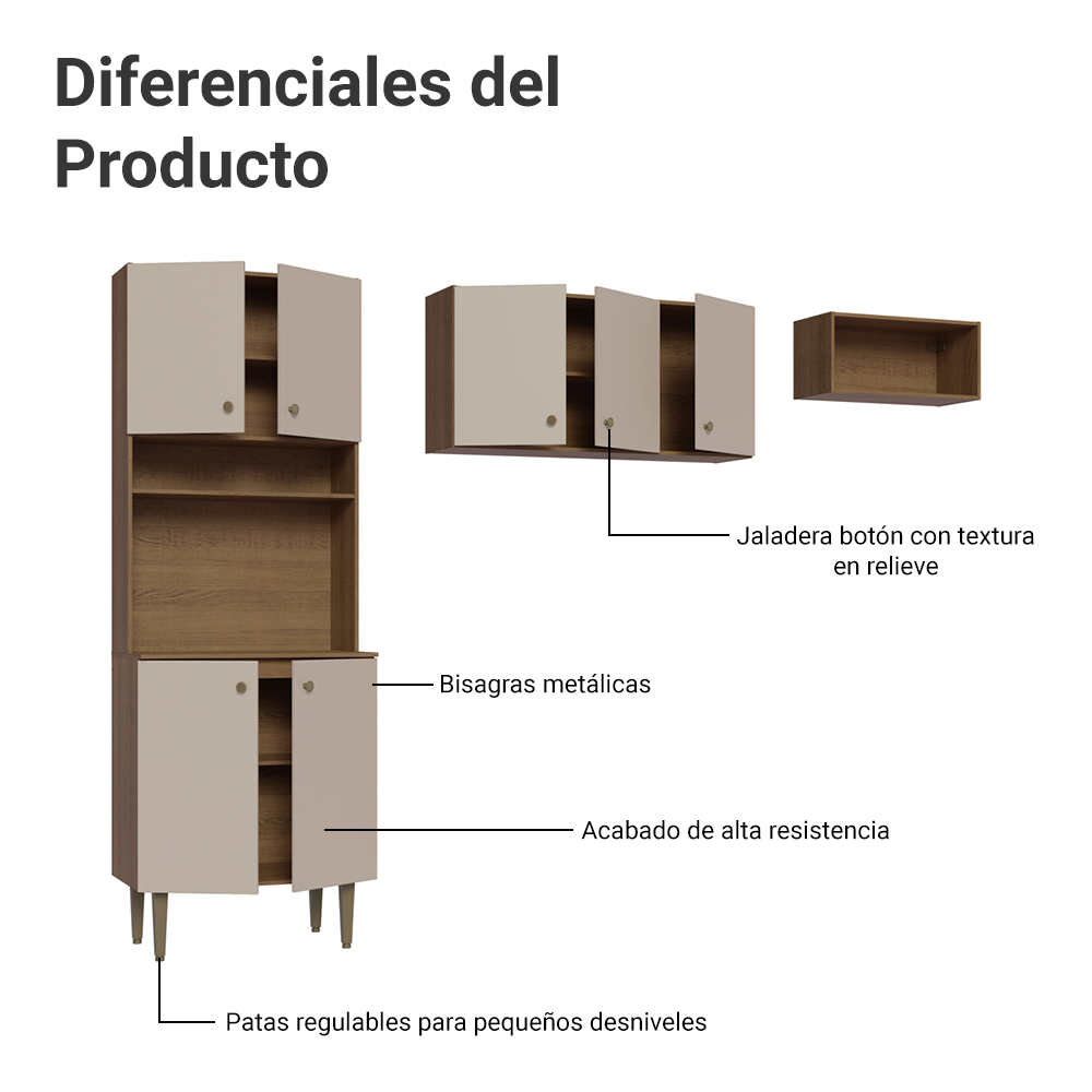 Cocina Integral 235cm Marrón/Crema Gourmet Madesa 03