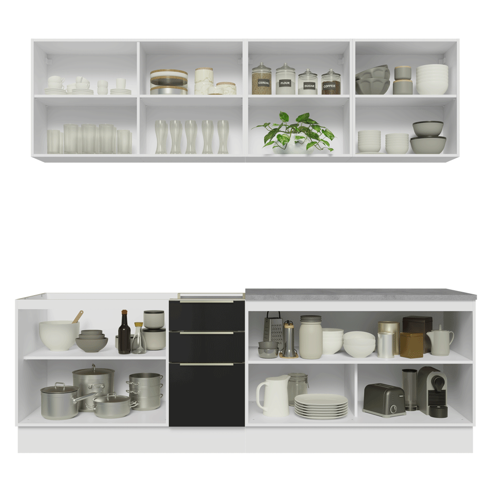 Cocina Integral 240 cm Blanco/Negro Lux Madesa 09