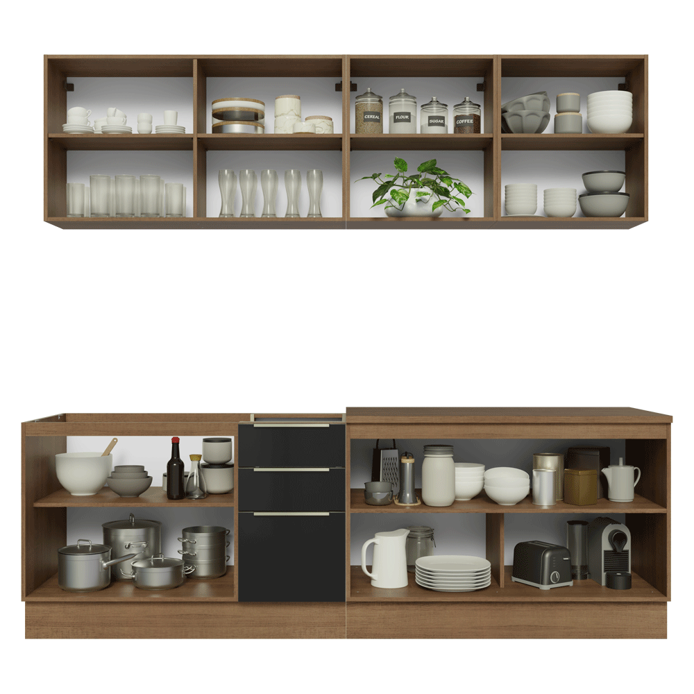 Cocina Integral 240 cm Marrón/Negro Lux Madesa 09