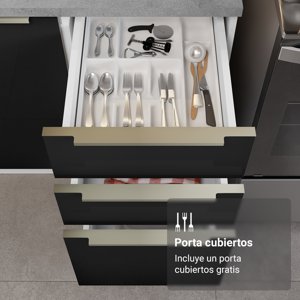 Cocina Integral 350 cm Blanco/Negro Lux Madesa 01