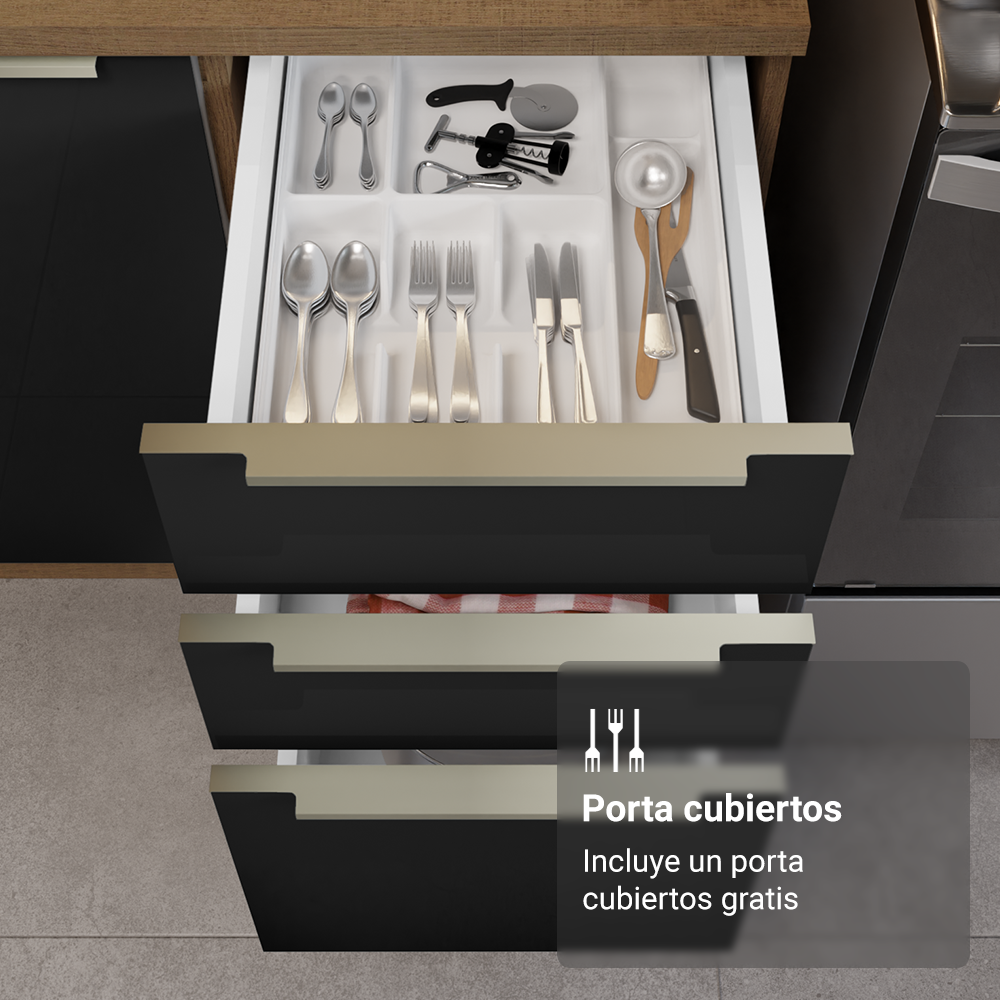 Cocina Integral 350 cm Marrón/Negro Lux Madesa 01