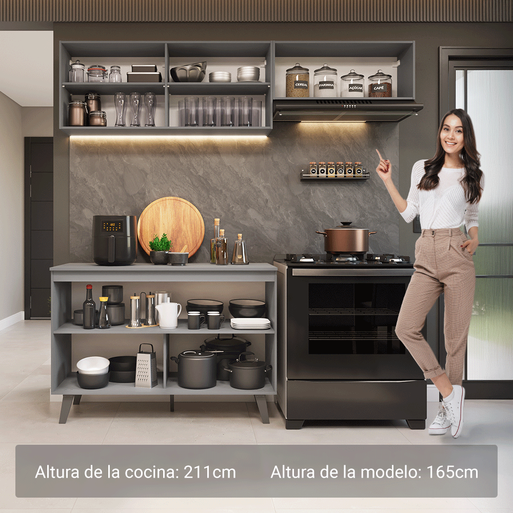 Cocina Compacta 200cm Gris Nice Madesa 01