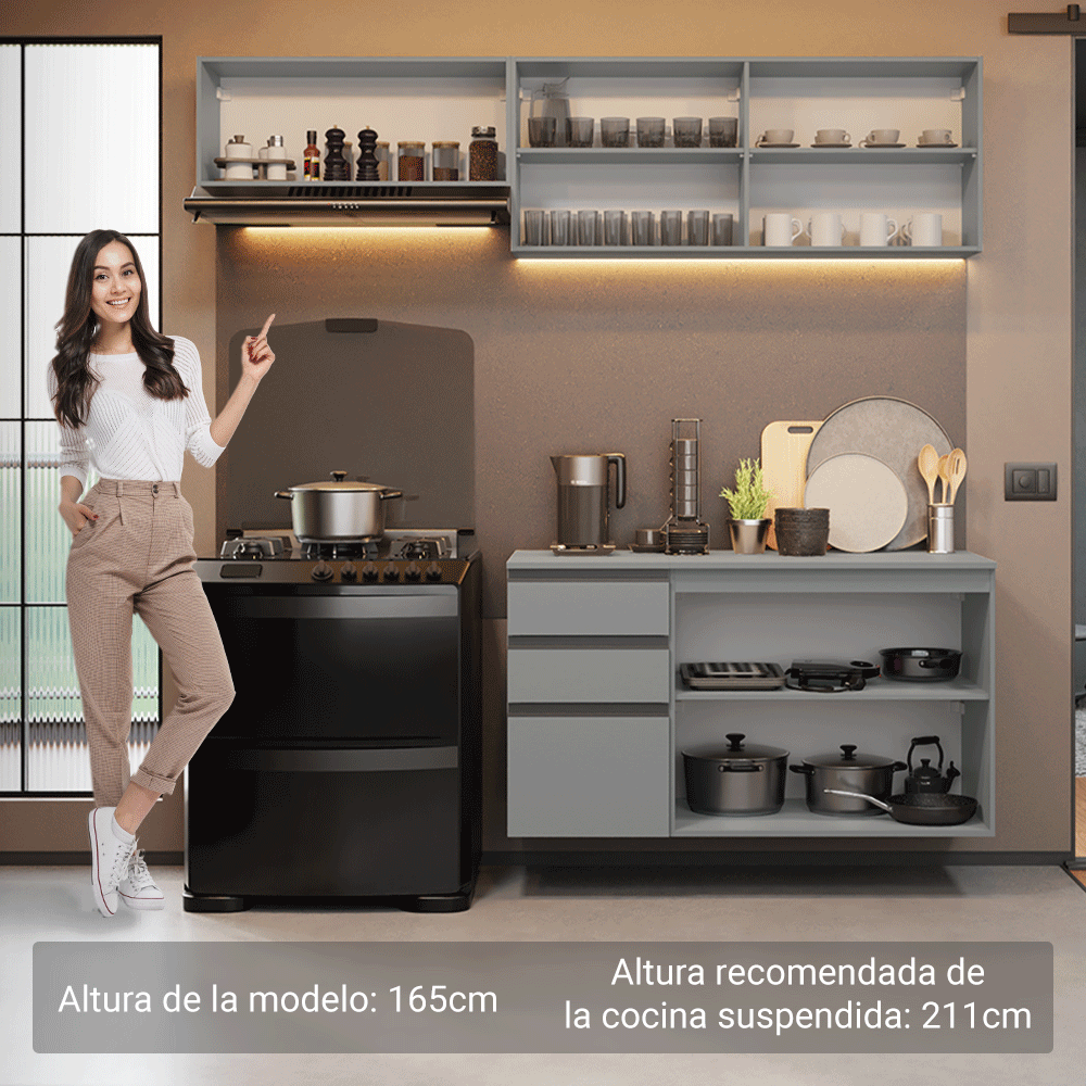 Cocina Compacta 200 cm Sin Patas Nice Gris 05