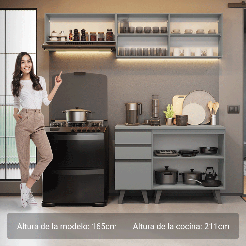 Cocina Compacta 200cm Gris Nice Madesa 06