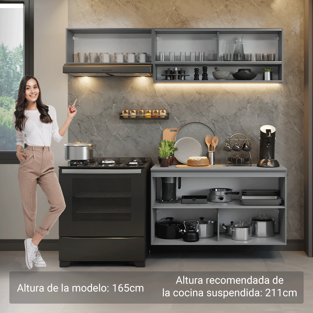 Cocina Integral 200 cm sin Patas Gris Nice 07