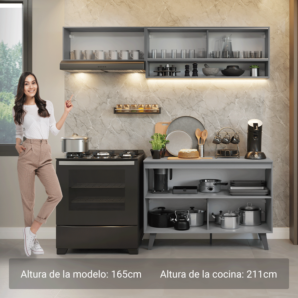 Cocina Compacta 200cm Gris Nice Madesa 09