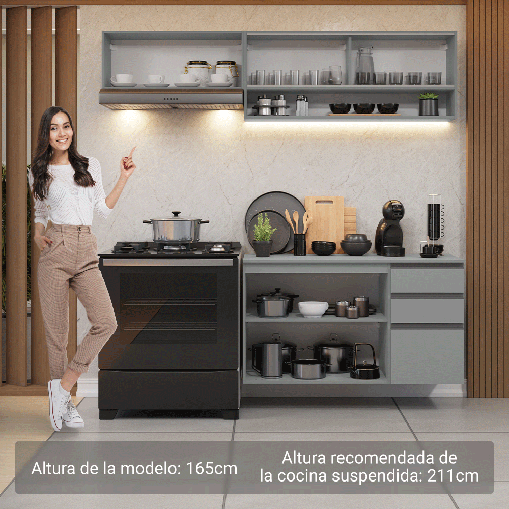 Cocina Integral 200 cm sin Patas Gris Nice 11