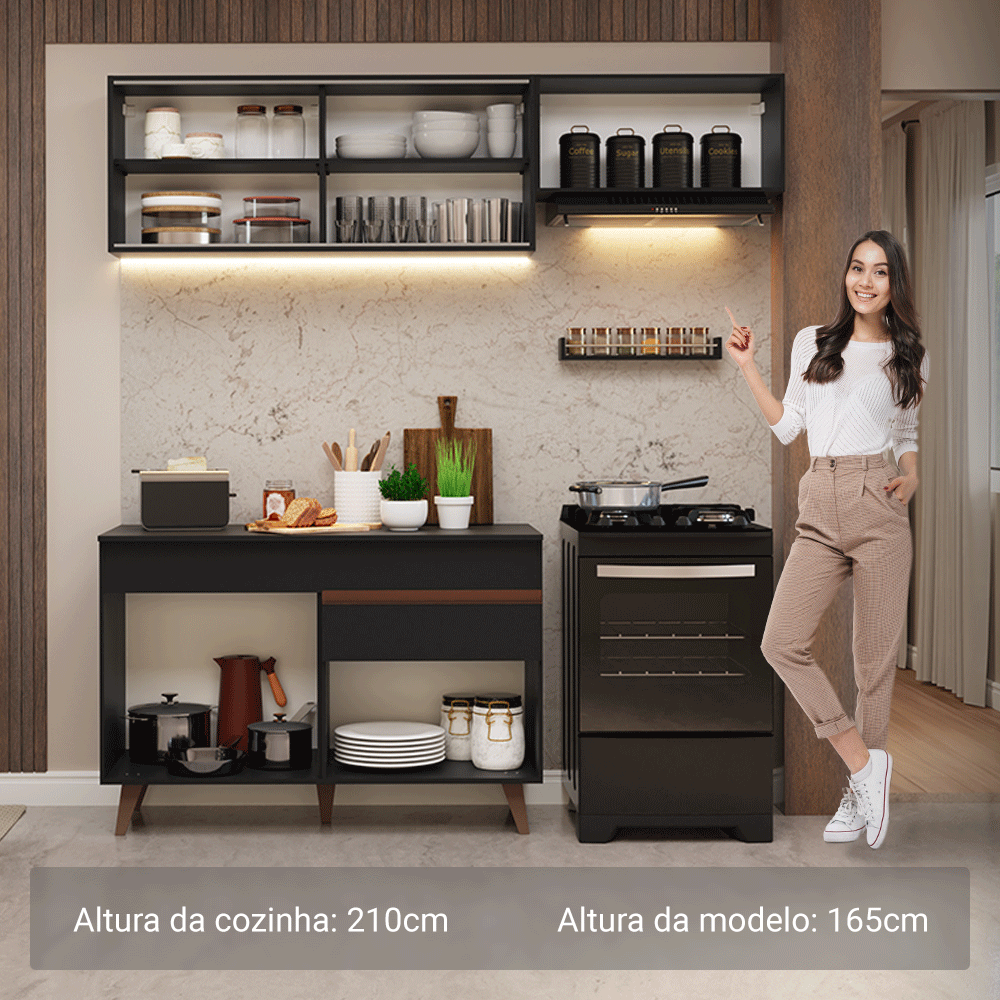 Cocina Compacta 190cm Negro Madesa 05