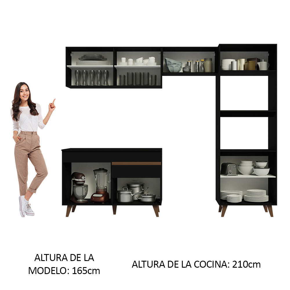 Cocina Integral Madesa Reims 260009 con Gabinete y Mueble Bajo Negro