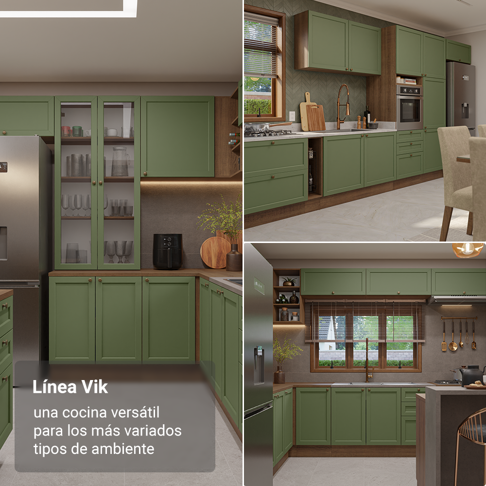 Cocina Integral 180 cm Marrón/Verde Vik Madesa 04