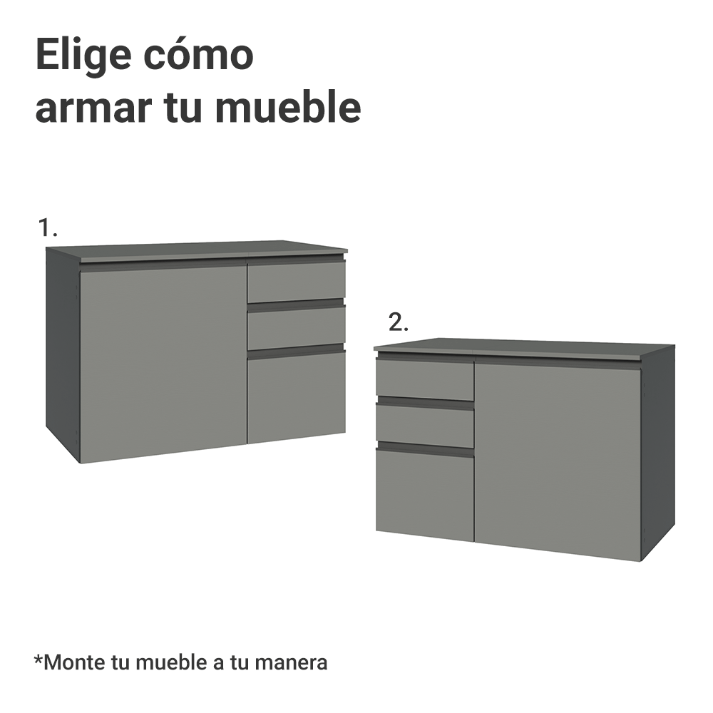 Gabinete para Baño 100 cm 1 Puertas 3 Cajones Sin Patas Nice Gris 03