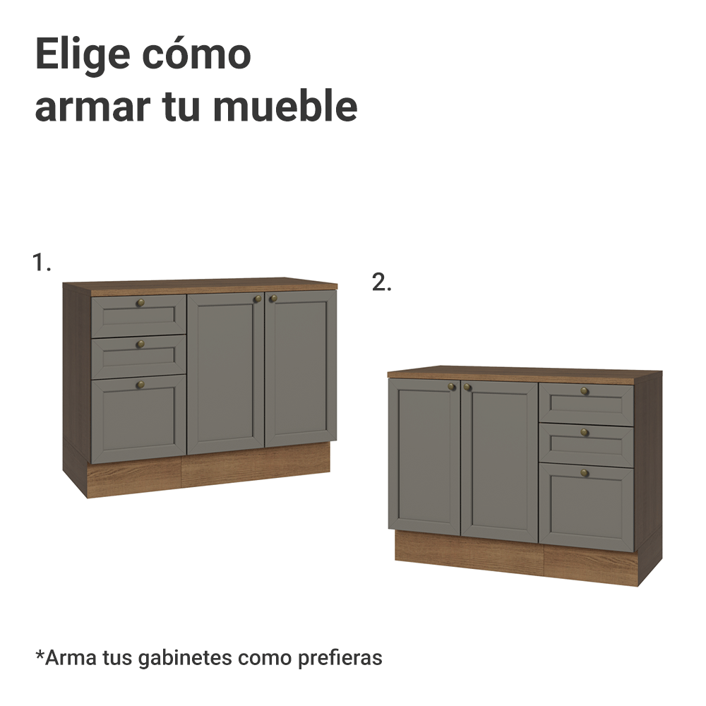 Combo Gabinete Bajo para Baño 110cm 3 Gavetas 3 Puertas Marrón/Gris Vik Madesa 01
