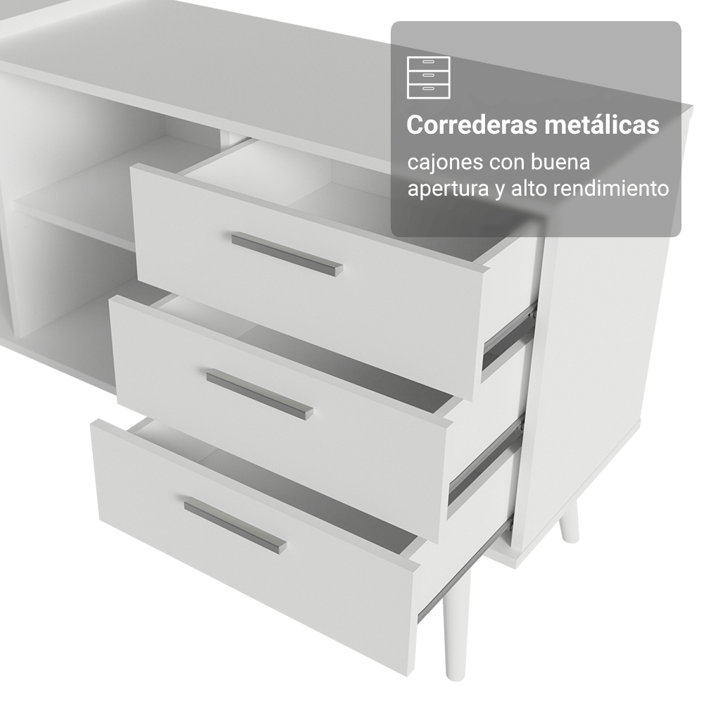 Escritorio Tocador Esquinero 3 Cajones Blanco