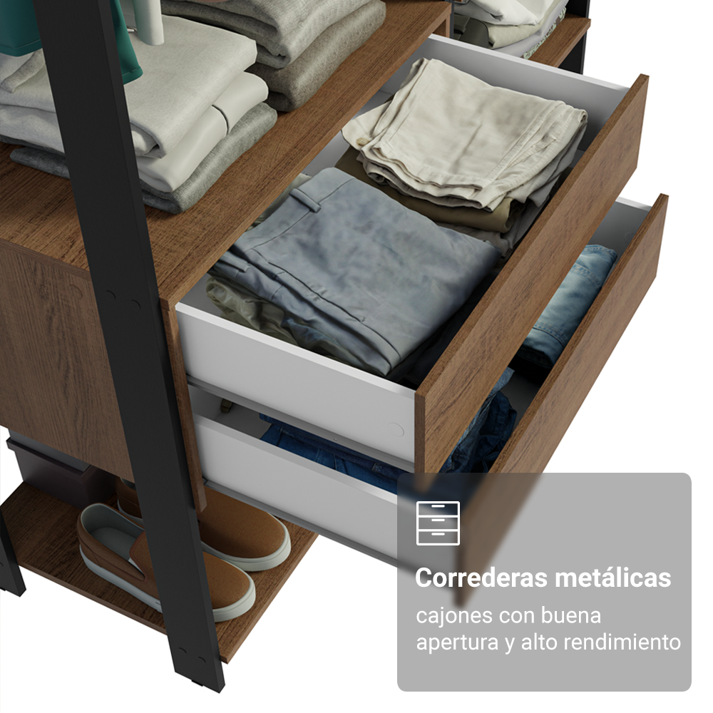 Clóset Modulado 4 Cajones 258cm Marrón/Negro Valencia 02