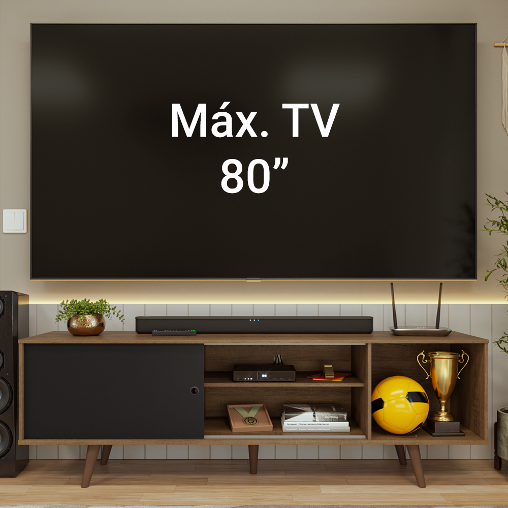 Mueble para TV hasta 80 Pulgadas 160cm con patas Marrón/Negro Torino Madesa