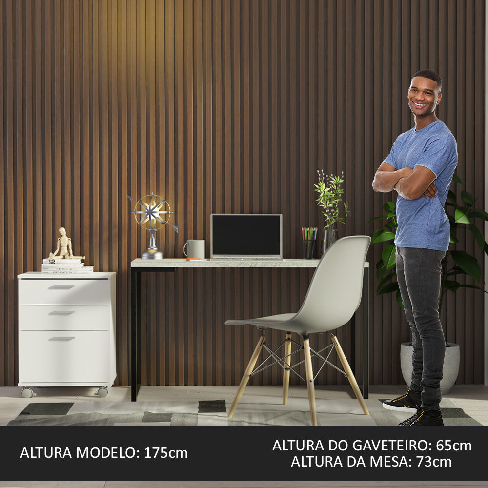 Kit Escritorio con Mesa Industrial + Cajonero Blanco/Gris