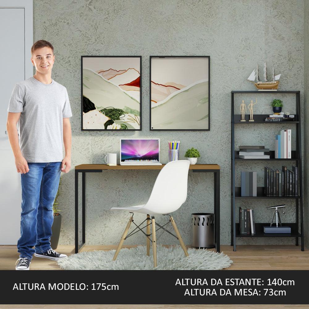 Escritorio Industrial + Estante Escalera Marrón/Negro