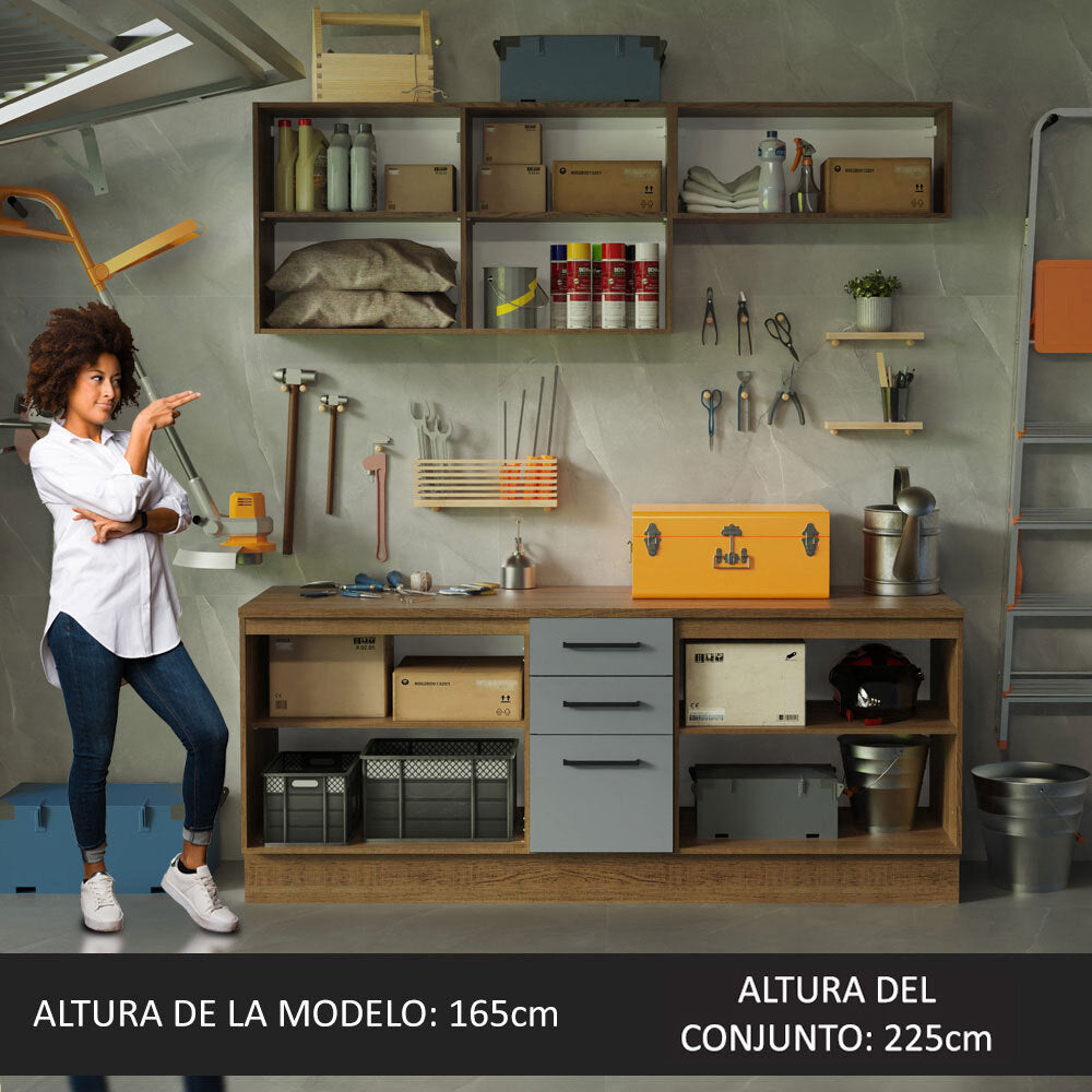 Mueble Integral Multiuso Garaje 200cm Marrón/Gris