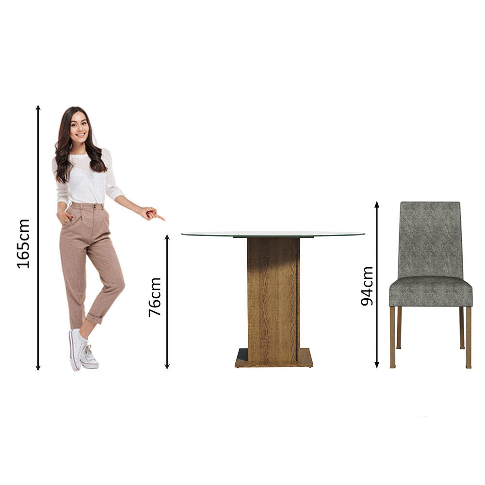 Juego de Comedor Encimera de Vidrio Circular 4 Sillas Marrón/Silver Mile