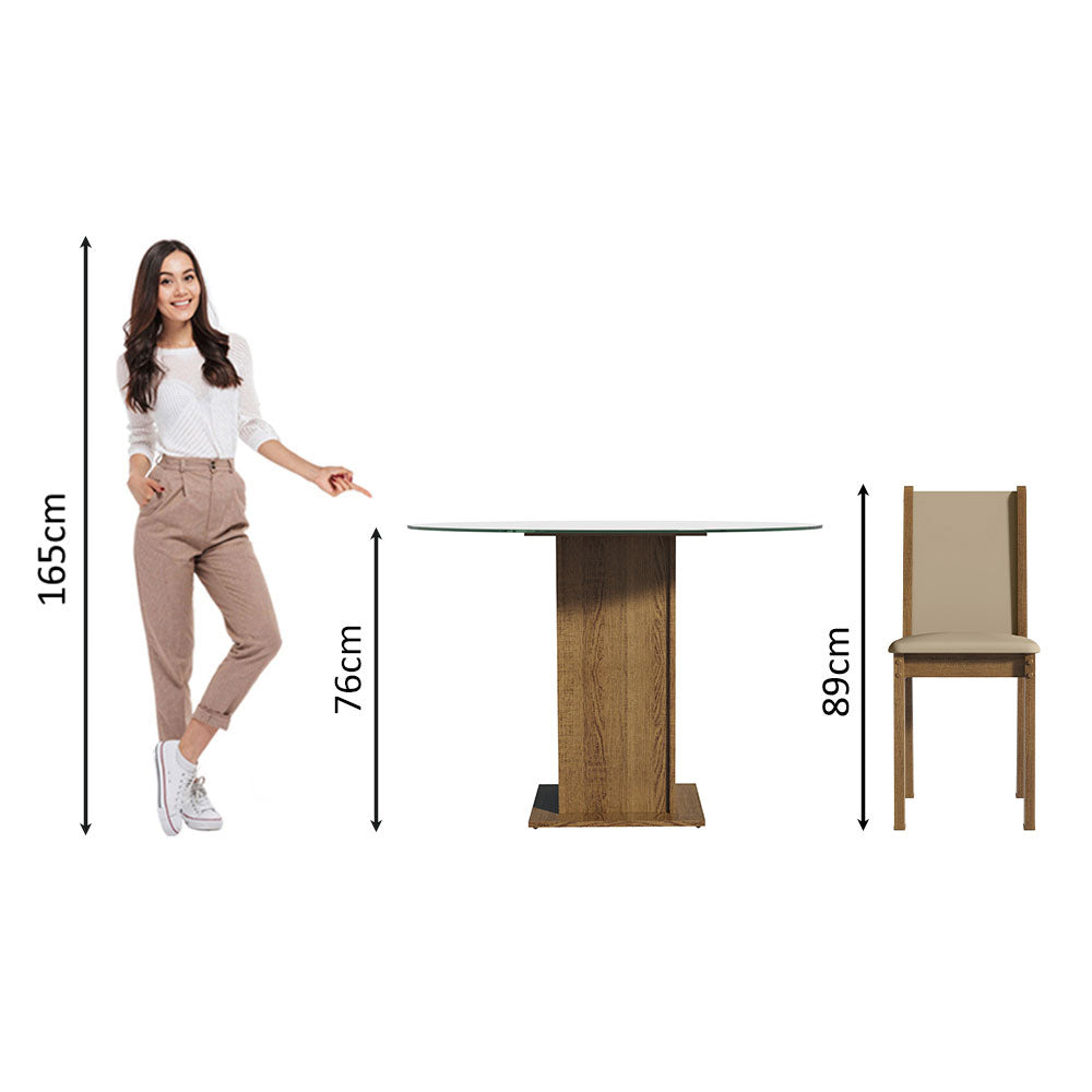 Juego de Comedor Encimera de Vidrio Circular 4 Sillas Marrón/Crema/Beige Madu