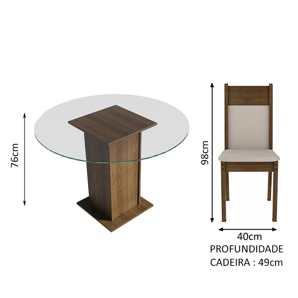 Juego de Comedor Encimera de Vidrio Circular 4 Sillas Marrón/Crema/Beige Ana