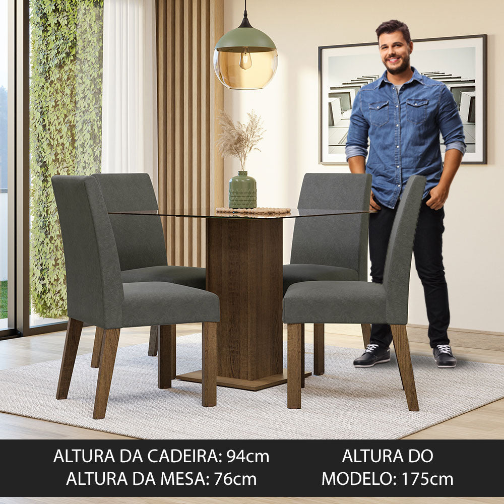 Juego de Comedor Mesa con Encimera de Vidrio y 4 Sillas Marrón/Plata Ivy