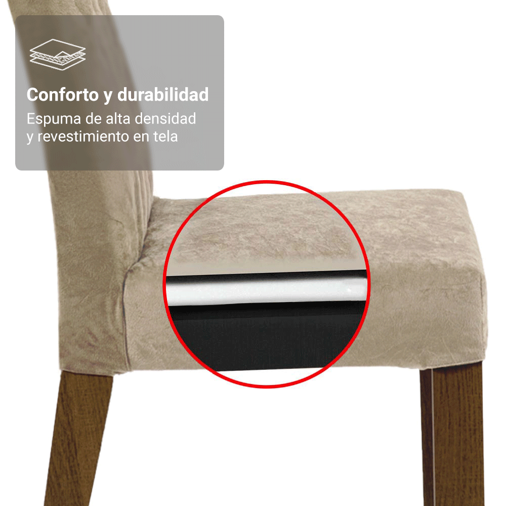 Conjunto de Comedor Mesa Encimera de Vidrio 4 Sillas Marrón/Crema/Imperial Porto Madesa