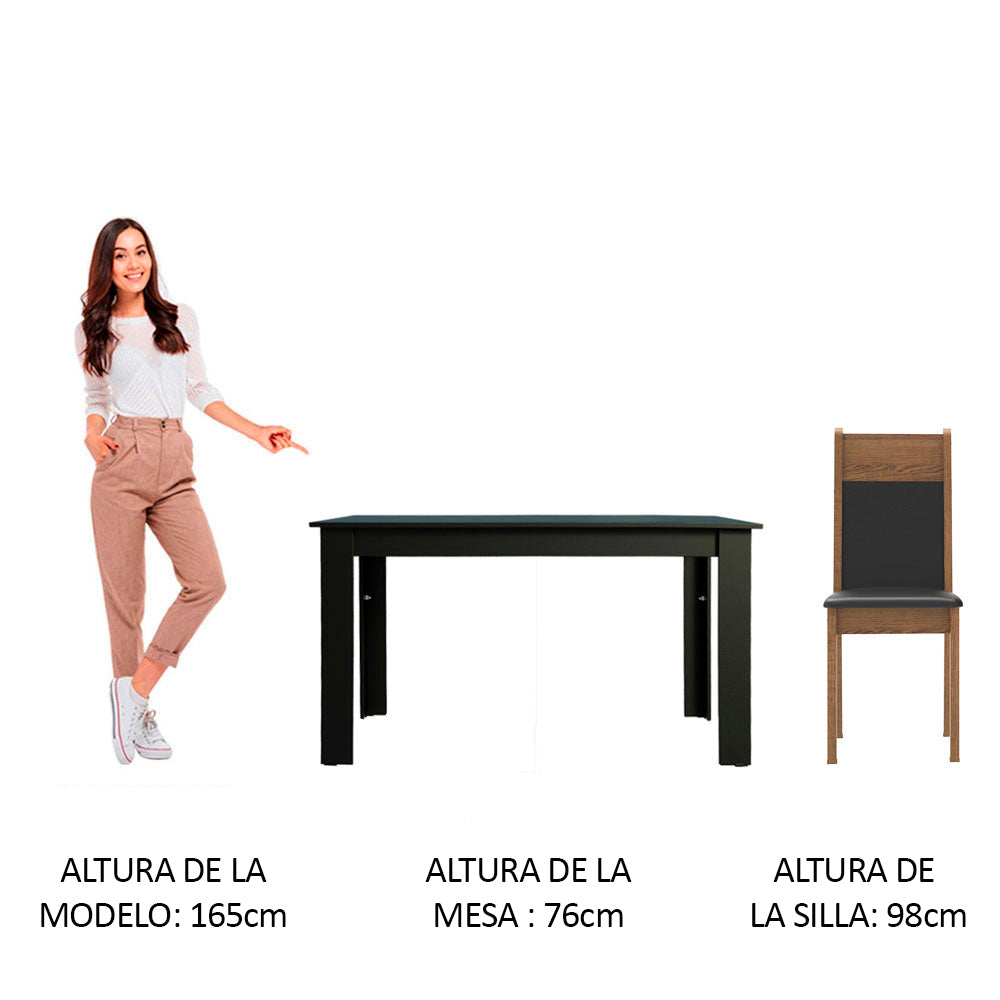 Conjunto Comedor Medelin Mesa Encimera de Madera con 6 Sillas Negro/Marrón/Sintético Negro
