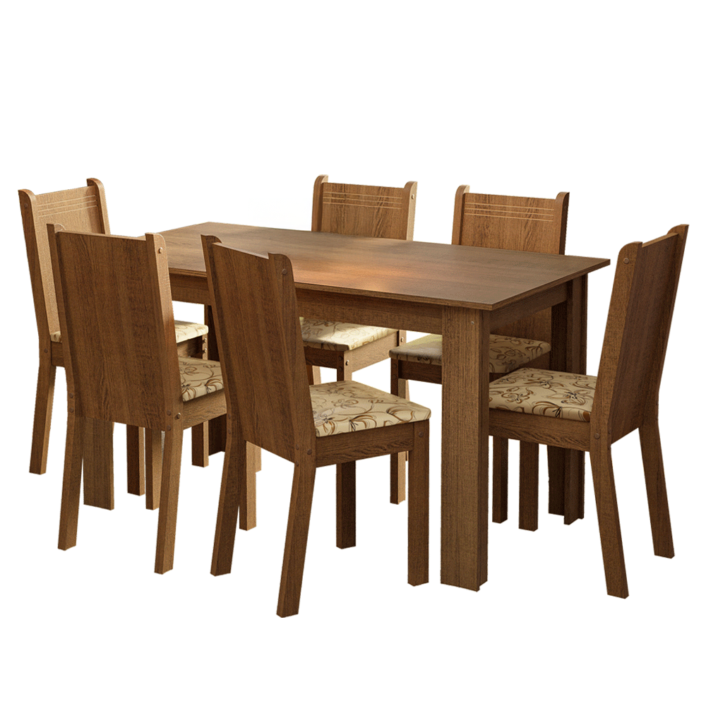 Juego de Comedor Analu Mesa con Encimera y 6 Sillas Marrón/Lírio Beige