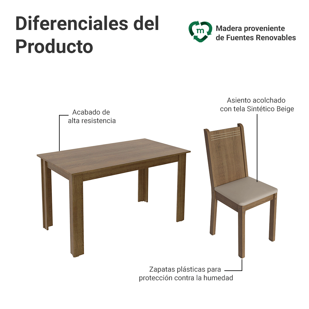 Juego de Comedor Analu Mesa con Encimera y 6 Sillas Marrón/Sintético Beige