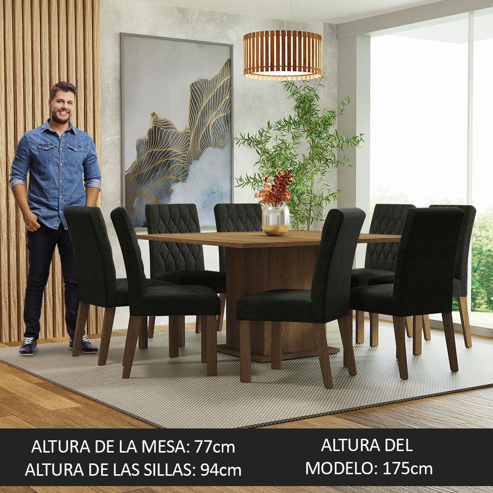 Juego de Comedor Mesa con Encimera de Madera 8 Sillas Marrón/Oxford Leila