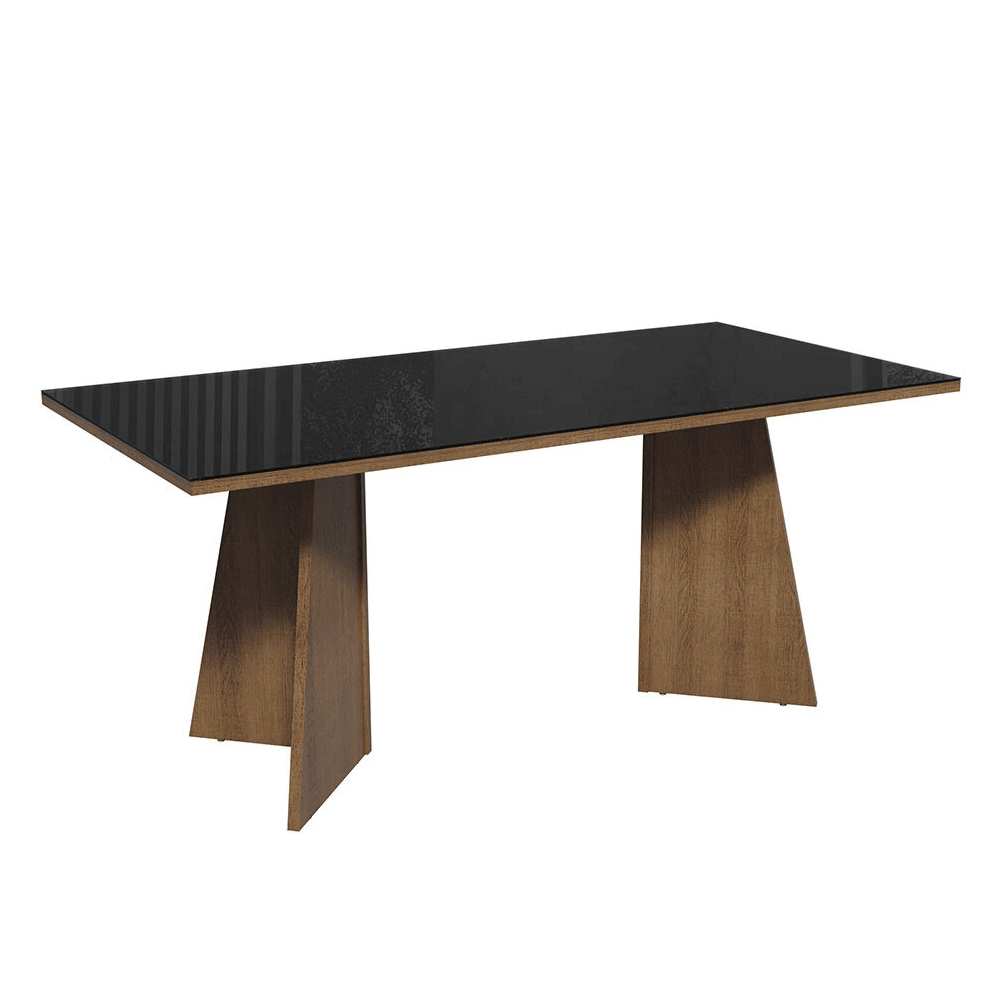 Juego de Comedor Mesa con Encimera de Vidrio 8 Sillas Marrón/Negro Justine