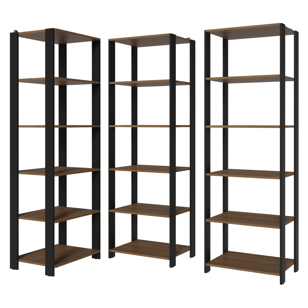 Kit con 3 Estantes Despensero de Esquina 5 Niveles 177cm Marrón/Negro