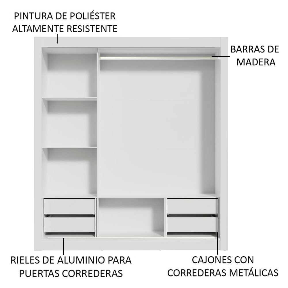 Clóset Matrimonial Lyon Plus 3 Puertas Correderas con Espejo 4 Cajones Blanco/Marrón