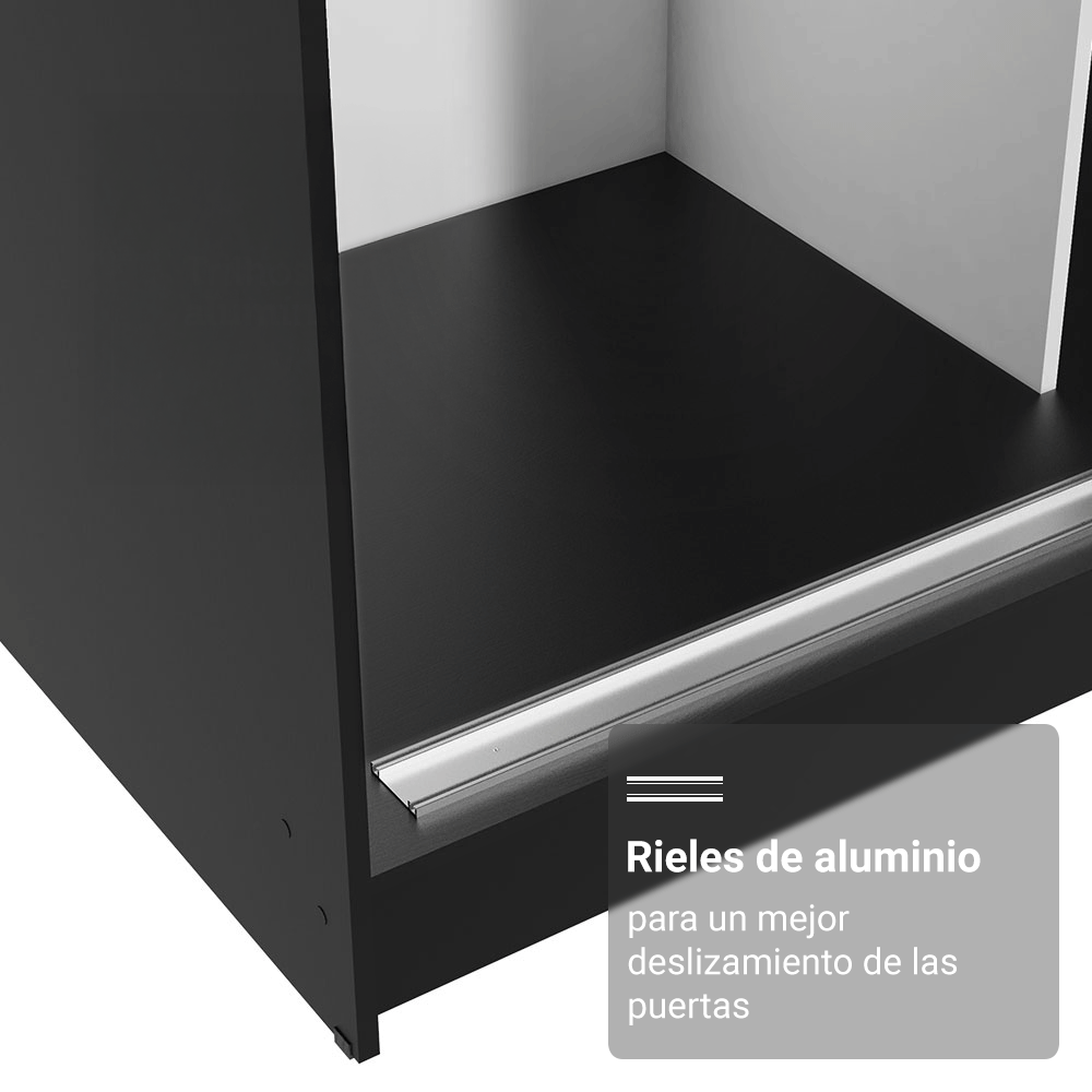 Clóset Matrimonial con Patas 3 Puertas Corredizas Negro/Marrón Reno Madesa
