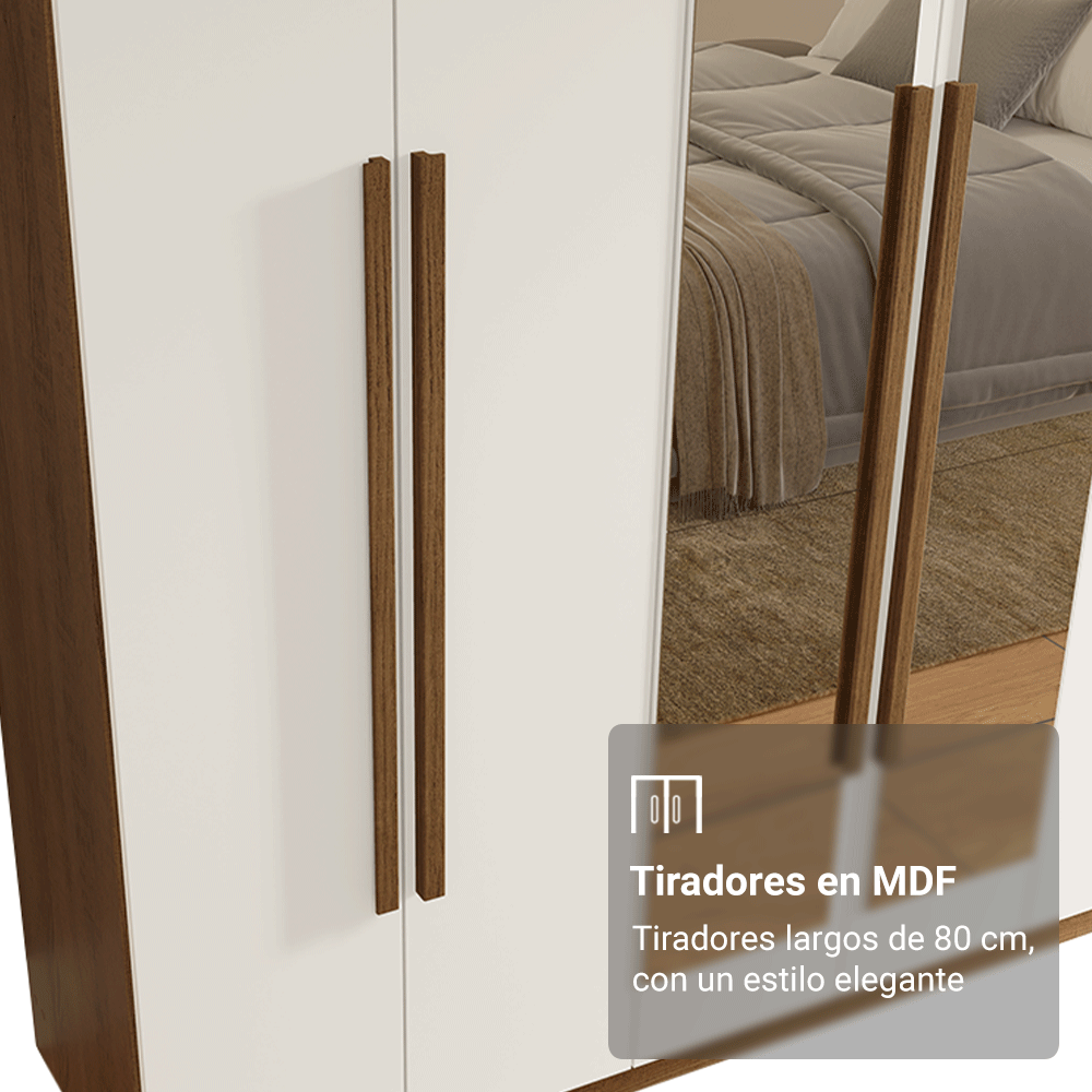 Clóset Matrimonial Venus 6 Puertas Batientes con Espejo Marrón/Blanco/Marrón