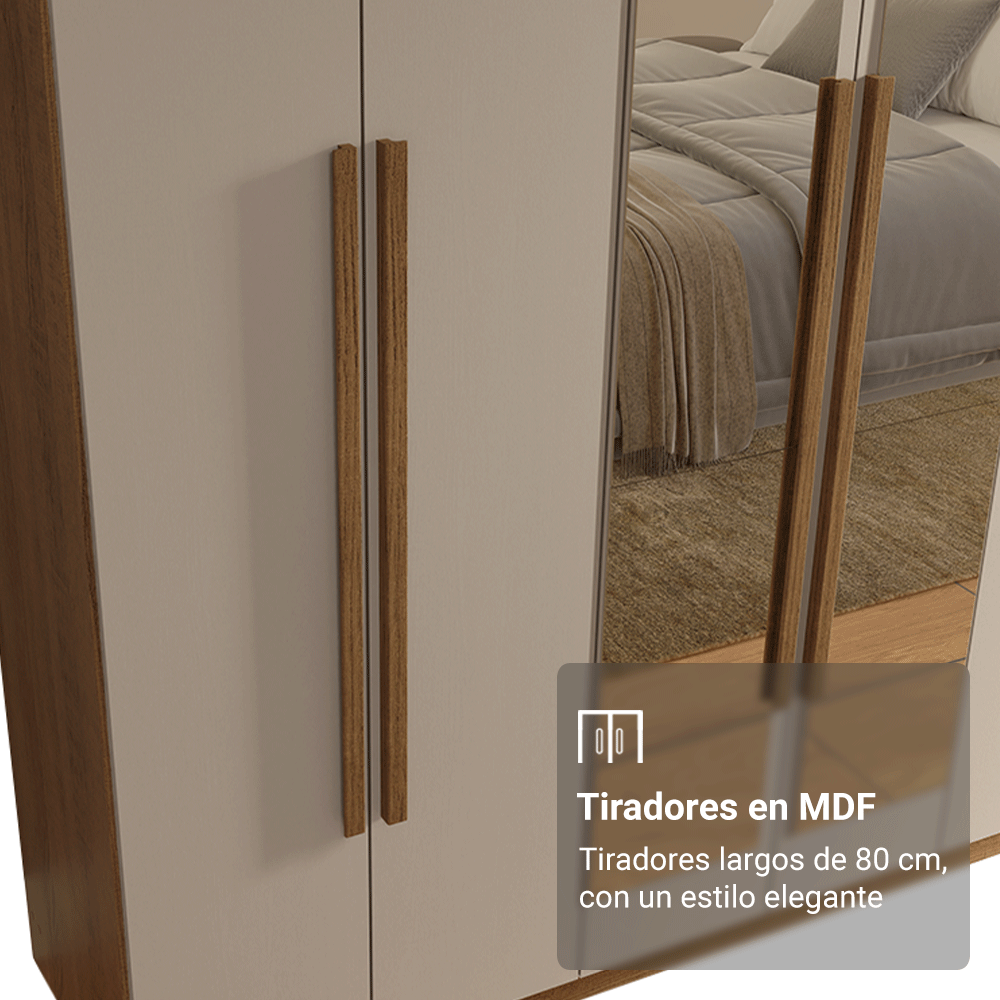 Clóset Matrimonial Venus 6 Puertas Batientes con Espejo Marrón/Crema/Marrón