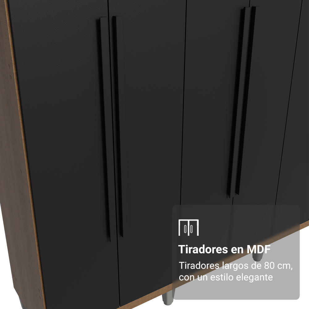 Clóset Matrimonial Venus 6 Puertas Batientes con Patas Marrón/Negro/Negro
