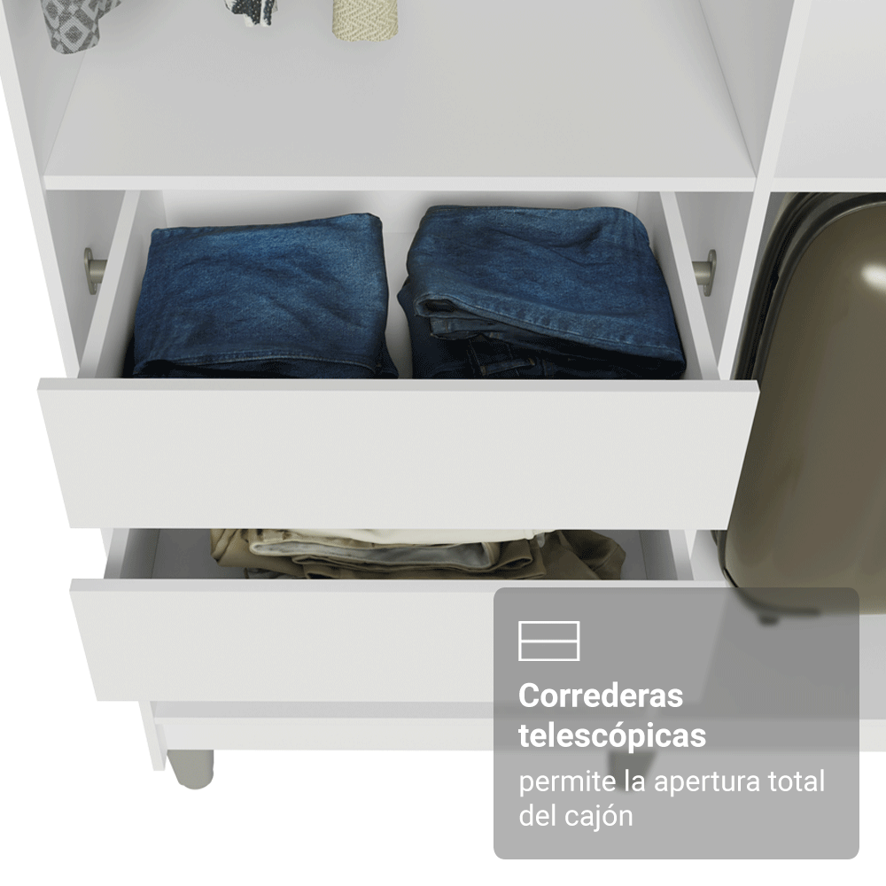 Clóset Matrimonial Venus 216 cm Sin Puertas con Patas 4 Cajones Blanco